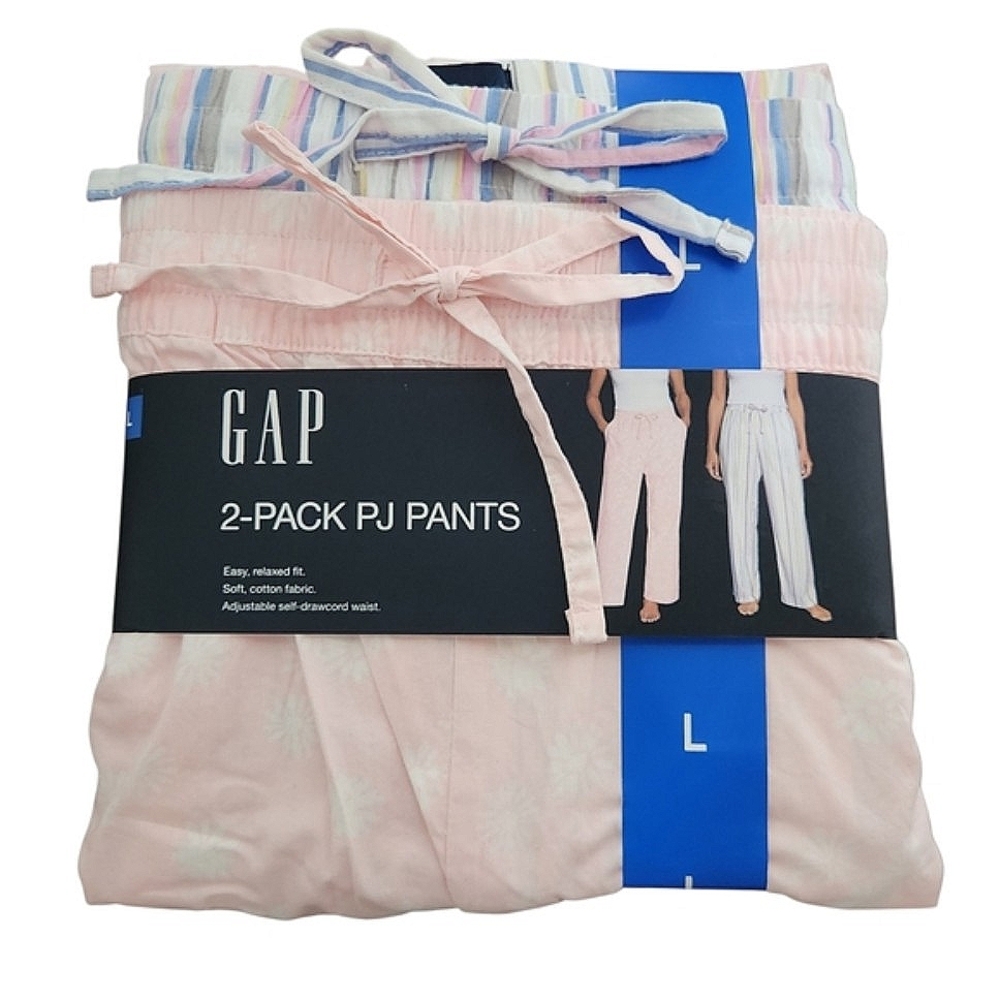 NEW! GAP 2-Pack Women Pink Blue Striped Pajama Sleepwear Pants Soft Cotton Large - Picture 12 of 15